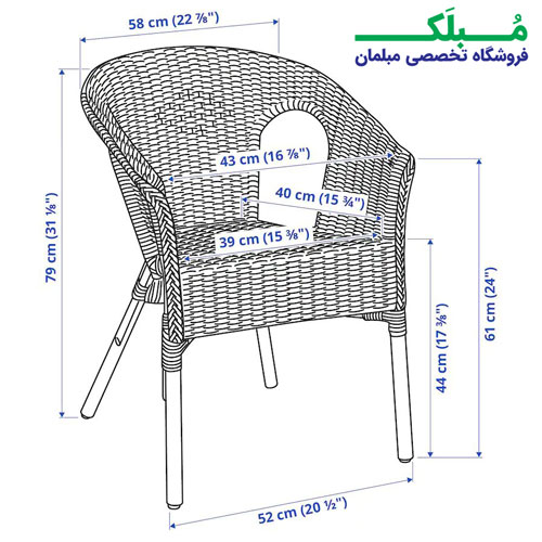 ابعاد صندلی راحتی حصیری ایکیا مدل AGEN چوب بامبو