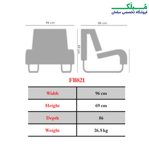 ابعاد و وزن کلی مبل مدولار نیلپر مدل FB821