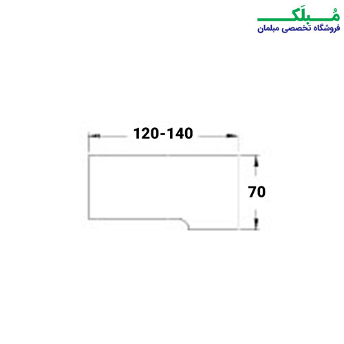 نقشه کلی میز به همراه ابعاد آن شامل طول 120 تا 140 سانتیمتر و عمق 70 سانتیمتری