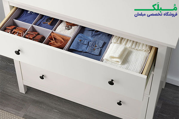 ابعاد کشو دراور سه کشو نئوپان ایکیا مدل HEMNES رنگ سفید