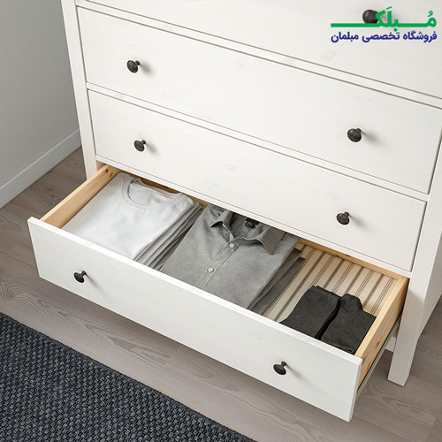 ابعاد کشو دراور شش کشو چوبی ایکیا مدل HEMNES رنگ خاکستری