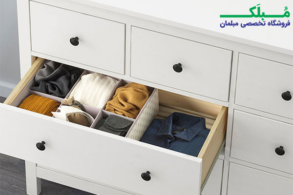 ابعاد کشو دراور 8 کشو ملامینه ایکیا مدل HEMNES رنگ سفید