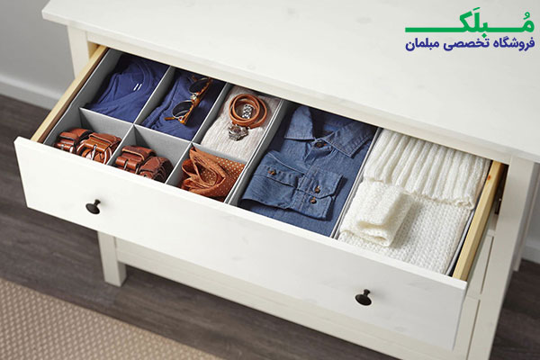 ابعاد کشو ها دراور سه کشو چوبی ایکیا مدل HEMNES رنگ خاکستری