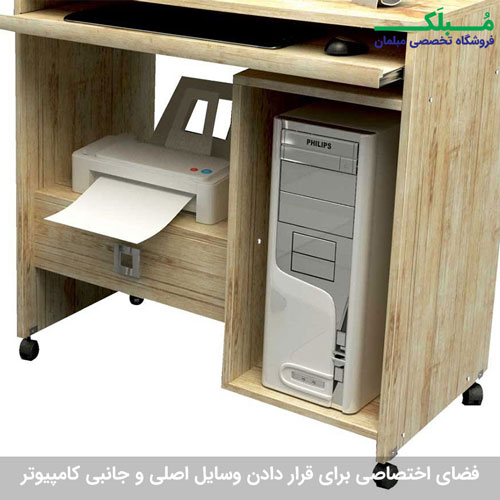 نمایی از امکانات کلی میز 200 شامل جاکیسی، کشو و جای موس و کیبورد