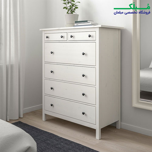 دراور شش کشو چوبی ایکیا مدل HEMNES رنگ خاکستری