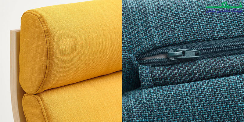 رویه پارچه ای صندلی راک ایکیا مدل POANG بدنه خودرنگ نشیمن پارچه رنگ زرد
