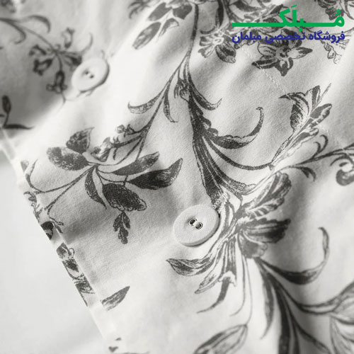 سرویس کاور روتختی یک نفره ایکیا مدل ALVINE KVIST رنگ سفید خاکستری گلدار 2 تکه دکمه دار
