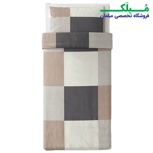 سرویس کاور روتختی یک نفره ایکیا مدل BRUNKRISSLA طرح چهارخانه قهوه ای سفید خاکستری 2 تکه