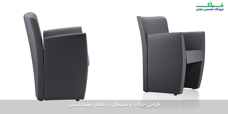 مبل شارپ با رویه چرم خاکستری در نماهای مختلف