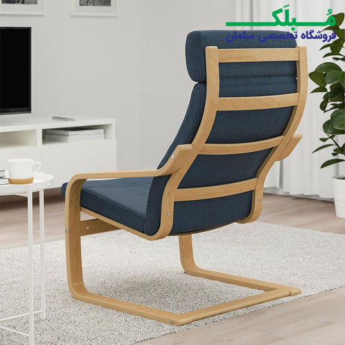 فریم چوبی صندلی راحتی هدرست دار ایکیا مدل POANG بدنه خودرنگ نشیمن پارچه رنگ آبی تیره