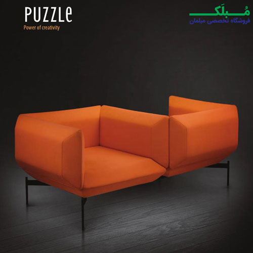 مبل دو طرفه هلگر مدل Puzzle SF - 110 - 12 رویه پارچه ای با رنگ نارنجی