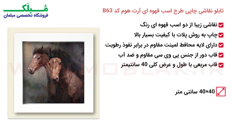 مشخصات تابلو نقاشی چاپی طرح اسب قهوه ای آرت هوم کد B63