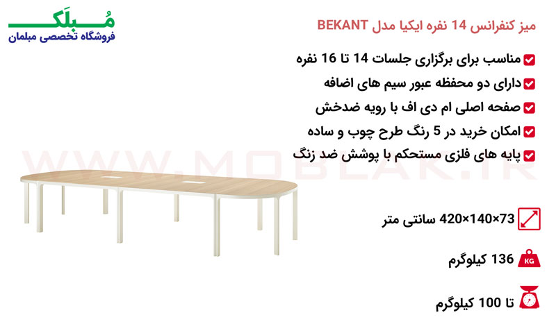 مشخصات میز کنفرانس 14 نفره ایکیا مدل BEKANT