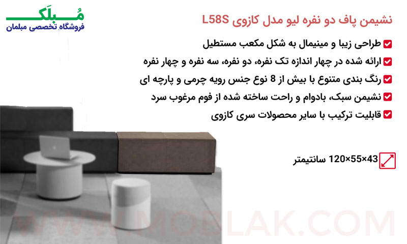 مشخصات نشیمن پاف دو نفره لیو مدل کازوی L58S