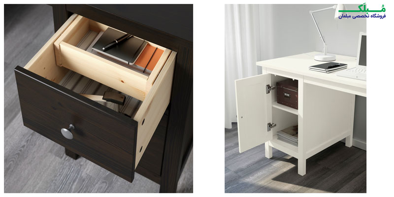 میز مدیریت ایکیا مدل HEMNES، دارای دو کشو و کمد جادار