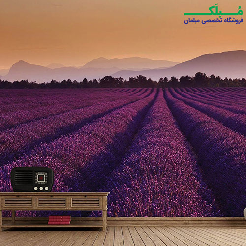 پوستر دیواری 4 تکه طرح دشت گل های لاوندر 1WALL مدل W4P-LAVENDER-001
