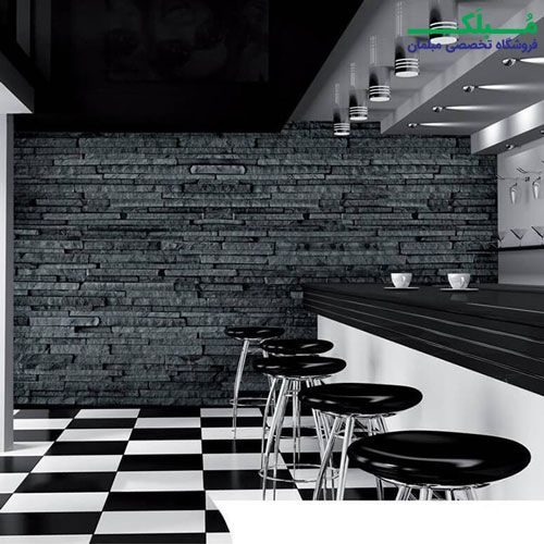 پوستر دیواری 4 تکه طرح دیوار سنگی مشکی 1WALL مدل W4P-SLATE-001
