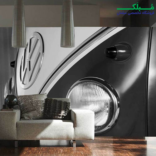 پوستر دیواری 4 تکه طرح نمای جلوی ماشین فولکس واگن استیشن 1WALL مدل W4PL-VW-002