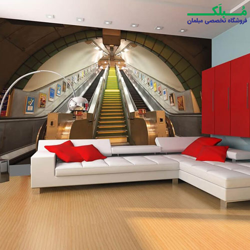 پوستر دیواری 4 تکه طرح پله برقی مترو لندن 1WALL مدل W4P-SUBWAY-002