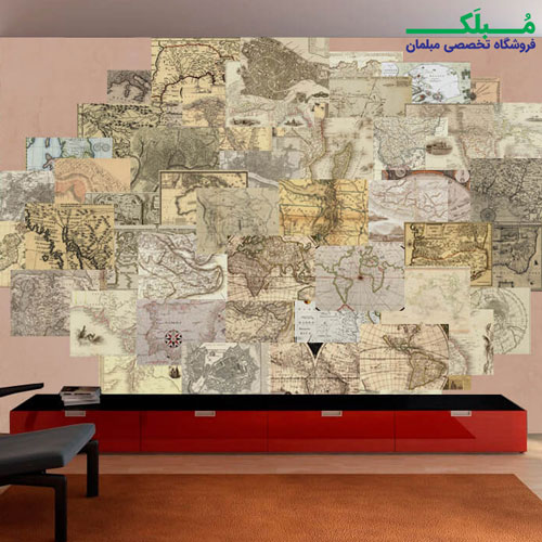 دیواری 64 تکه طرح نقشه جهان قدیمی 1WALL مدل C64P-MAPS-001.jpg