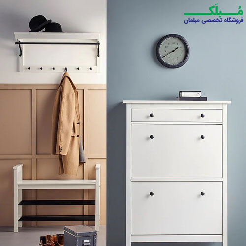 چیدمان جاکفشی نیمکت دار ایکیا مدل HEMNES رنگ سفید