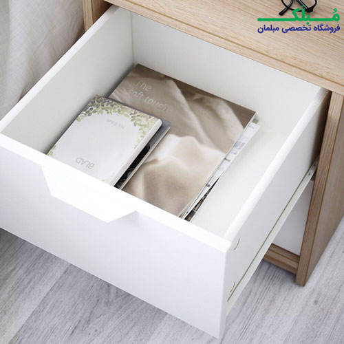 کشوهای بزرگ پاتختی چوبی 2 کشو ایکیا مدل ASKVOLL رنگ سفید بلوطی